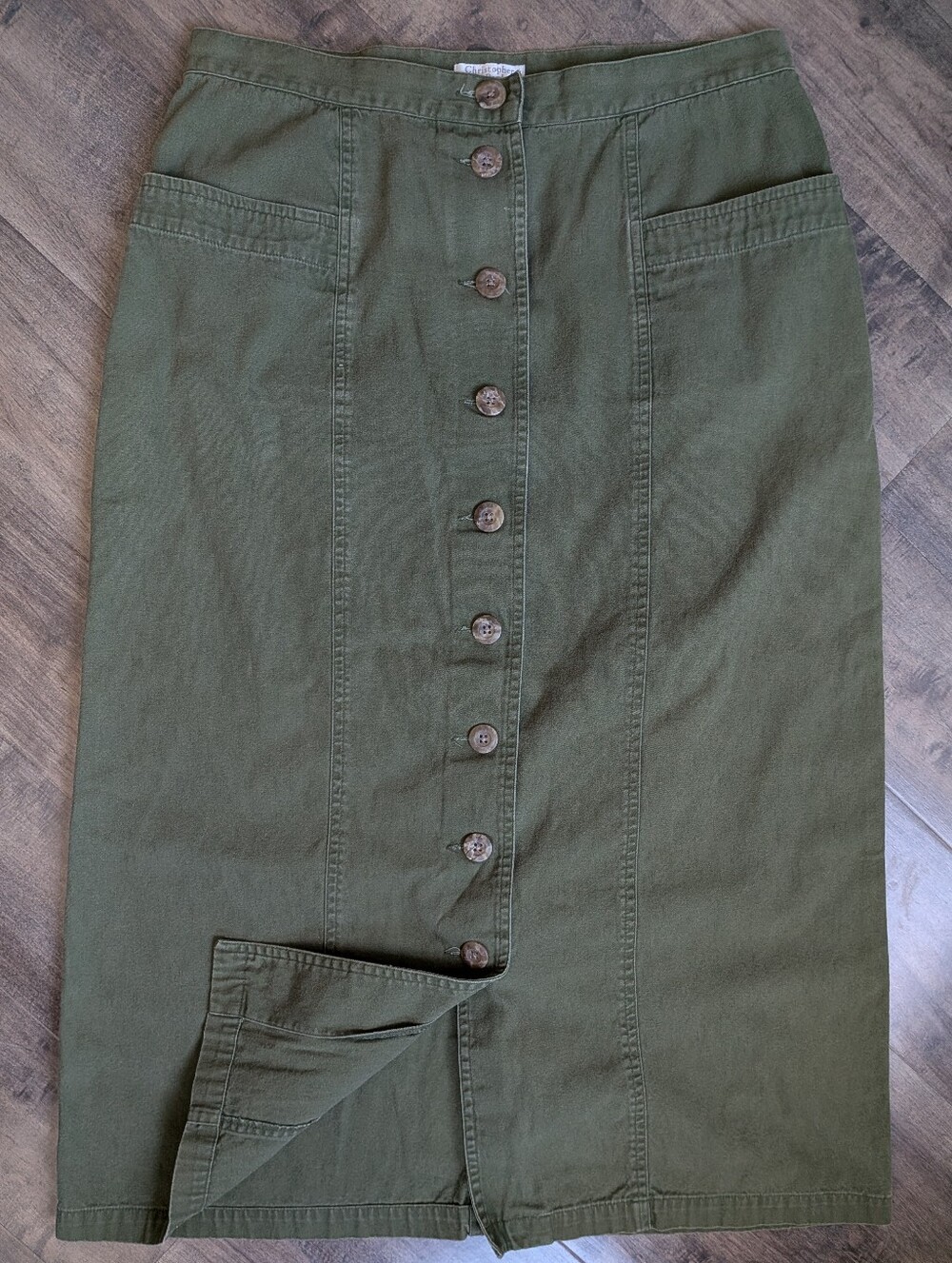 Christopher & Banks Olive Green Button Down Utility Midi Skirt Size 12